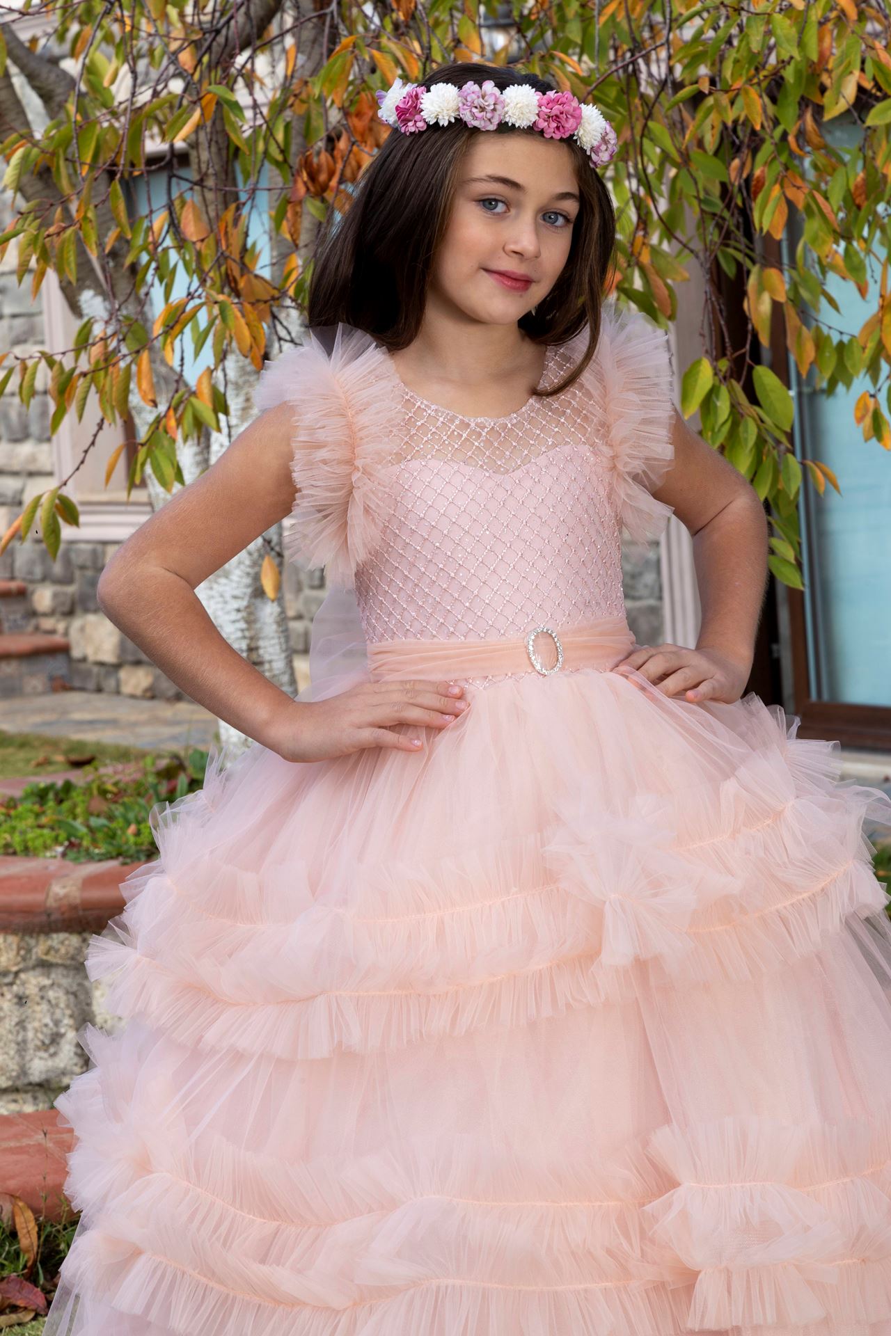 Yankee 7-11 Years Old Girl Dress 30076 Powder