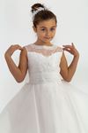 Oliwkowa sukienka dla dziewczynki 2-6 lat 20029 w kolorze złamanej bieli