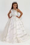 Taupefarbenes Mädchenkleid für 2–6 Jahre, 20040, gebrochenes Weiß
