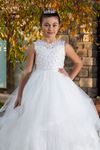 Sukienka dla dziewczynki Delphi 7-11 lat 30062 w kolorze złamanej bieli