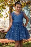 Sukienka dla dziewczynki w wieku 7-11 lat Fala 40011 Indygo